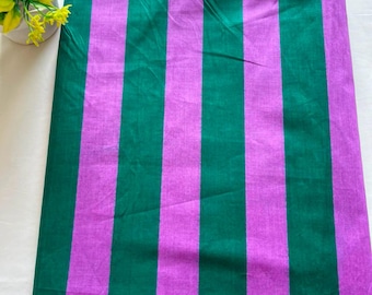 Purple And Green Striped Print Fabric , Soft Cotton, Sustainable Fashion, 100% Cotton, Sewing Fabric, Dress Material By Yard