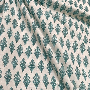 Sky Blue Motifs Print Fabric, Plants And Treess Fabric, Soft Fabric, Sustainable Fashion, 100% Cotton, Sewing Fabric, Dress Material By Yard