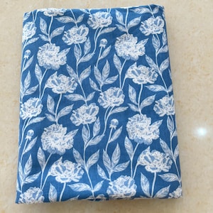 Sky Blue And White Floral Print Fabric, Sustainable Fashion 100% Cotton,  Dress Material By Yard