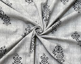 Gray ikat Print Fabric, Soft Fabric, Sustainable Fashion, 100% Cotton, Sewing Fabric, Dress Material By Yard