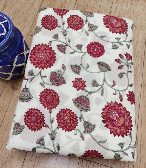 red floral dress fabric Vibrant Floral Printed Cotton Poplin - Red / White / Black