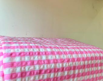 Pink And White Seersucker Gingham Print Fabric ,80% Cotton Fabric, Sewing Fabric, Dress Material By Yard