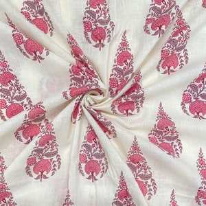 Pink Floral Big Buta Print Fabric , Soft Fabric, Sustainable Fashion, 100% Cotton, Sewing Fabric, Dress Material By Yard