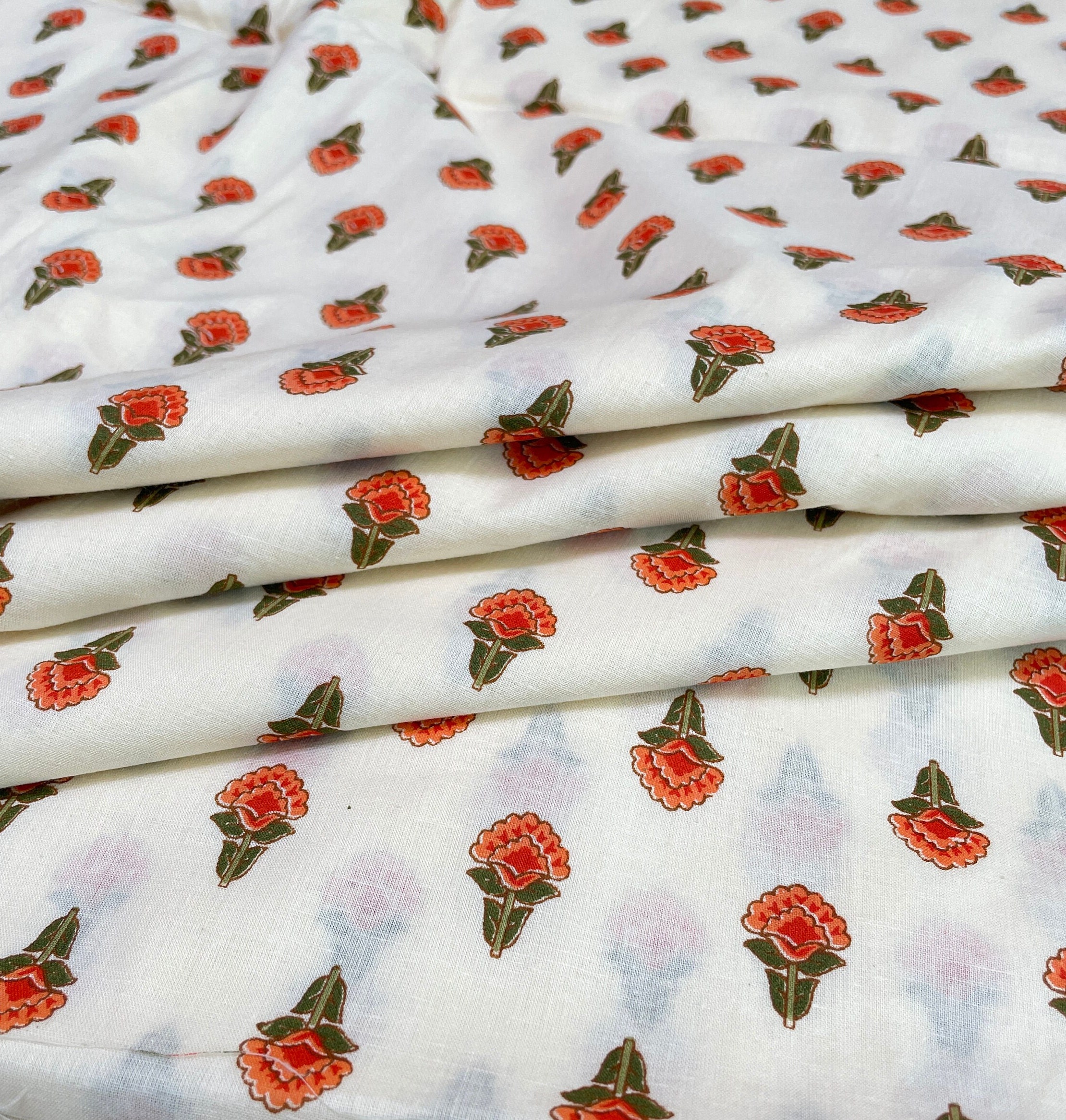 orange cotton dress material Orange Floral Block Print Fabric: Indian Cotton Dress Material