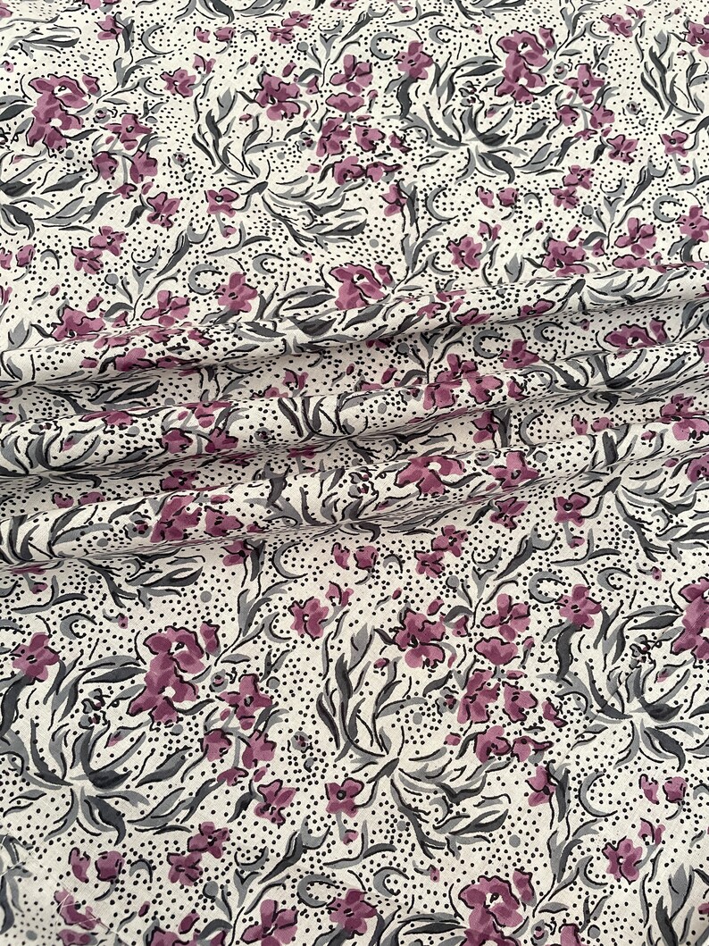 White and Purple Floral Print Fabric, Soft Fabric, Sustainable Fashion ...
