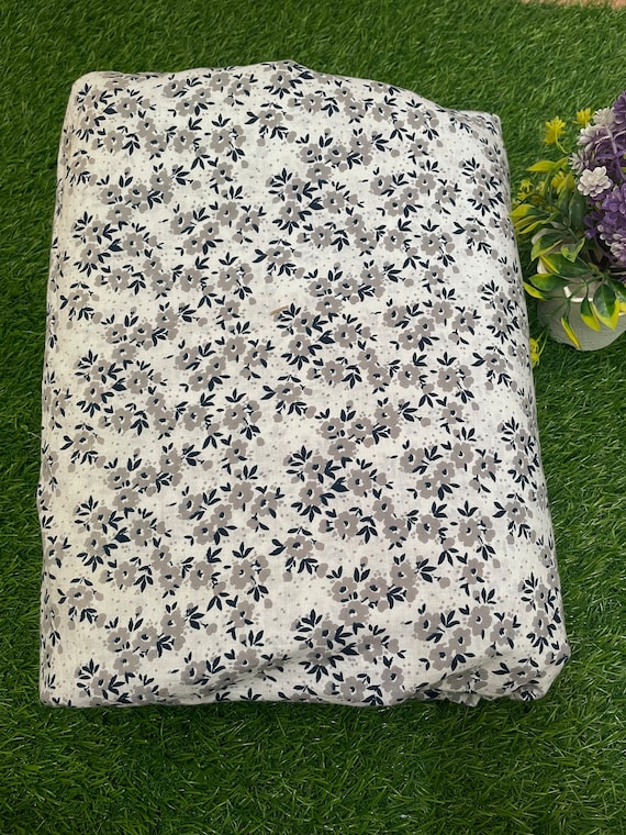 White and Gray Floral Print Fabric, Sustainable Fashion, 100% Cotton, Dress  Material by Yard - Etsy