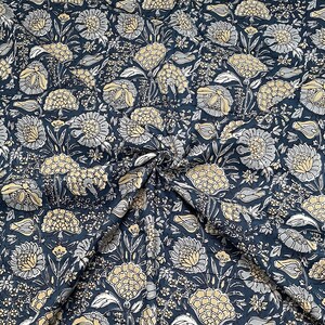 Navy Blue floral print Fabric, Soft Fabric, Sustainable Fashion, 100% Cotton, Sewing Fabric, Dress Material By Yard