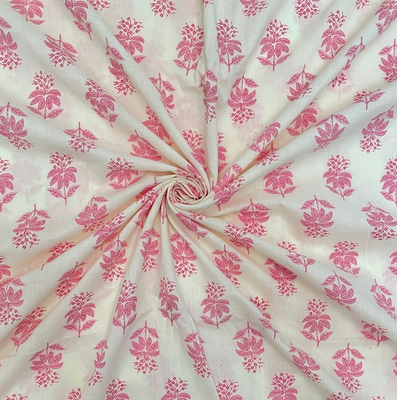 pink cotton dress fabric Hot Pink, Retro Tropic Embroidered Florals, Cotton Woven Fabric