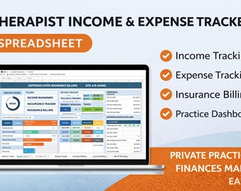 Therapist Income Expense Tracker Spreadsheet | Private Practice Finances (Excel)