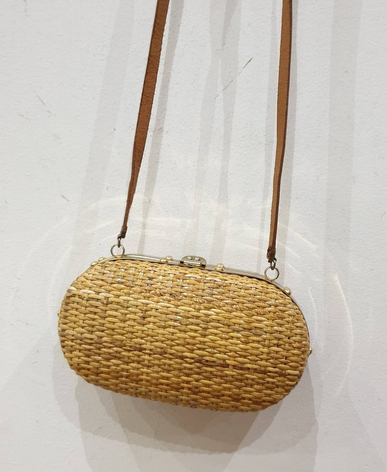 Vintage bag 1950s 50s midollino raffia handbag rattan vimini rush 60s beige shoulderbag shoulderbag