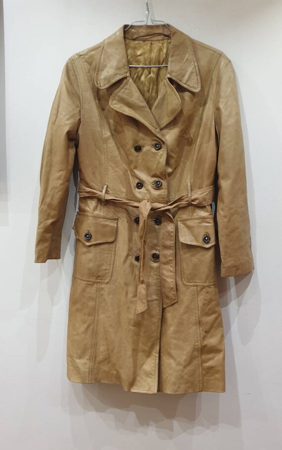 Overcoat coat coat Vintage beige leather 70s 1970s