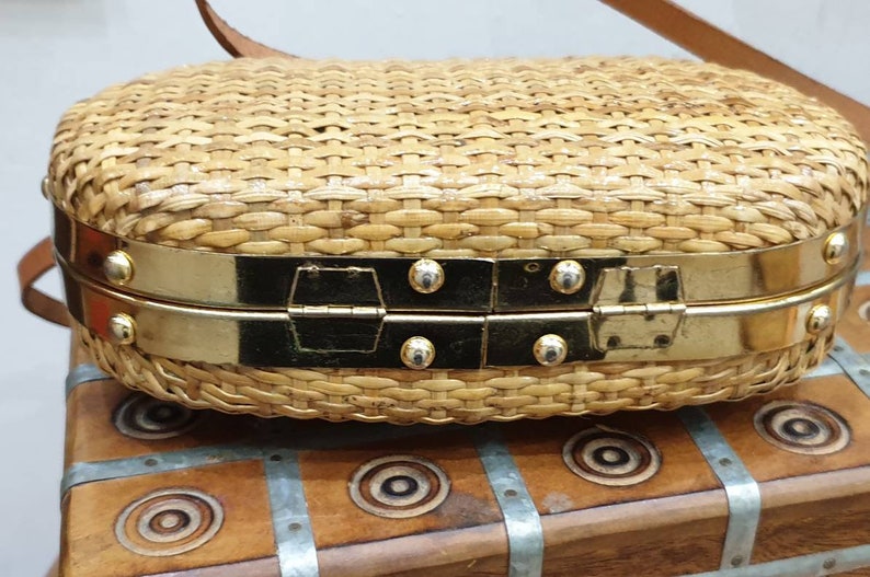 Vintage bag 1950s 50s midollino raffia handbag rattan vimini rush 60s beige shoulderbag shoulderbag