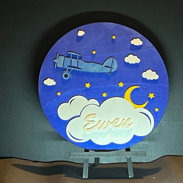 Plaque de Porte Avion Chambre Enfant - Pancarte à personnaliser - Décoration Enfant Avion