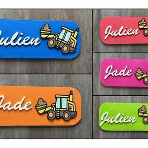 Small construction vehicle door sign 6 – Small door sign to personalize – Children’s decoration
