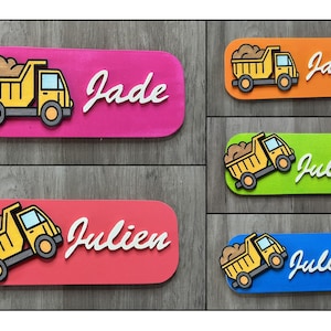 Small construction vehicle door sign 1 – Small door sign to personalize – Children’s decoration