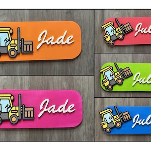 Small construction vehicle door sign 4 – Small door sign to personalize – Children’s decoration