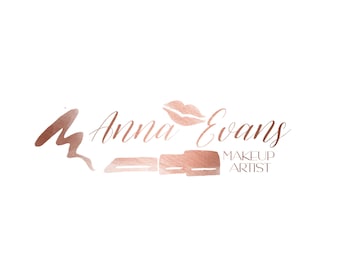 Pre-made Logo/ Watermark: Rose gold makeup artist logo. rosegold sub mark, lips & lipstick mini branding kit - 29