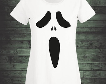 ladies halloween t shirt screaming ghost face women white halloween t shirt