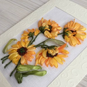 Orange Blumen Gestickte Grußkarte Blumen Herbst Karte Hand Band Stickerei 3D Effekt Doppelte Klappkarte Geburtstagsmama Ukraine Shop