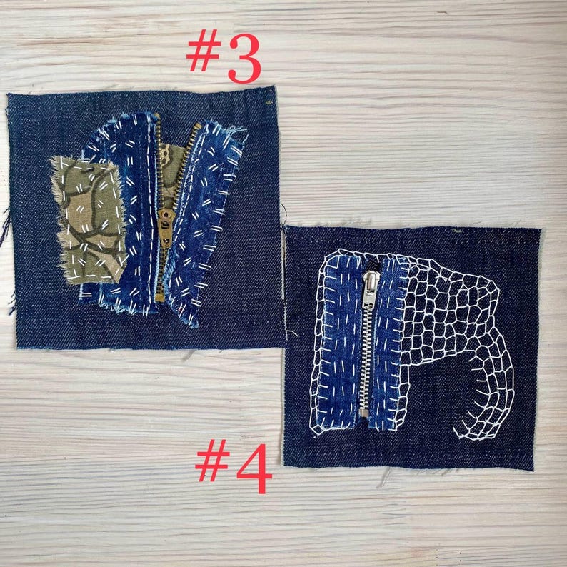 Upcycled Denim Patch: Hand-Embroidered Boro Sashiko Textile Art