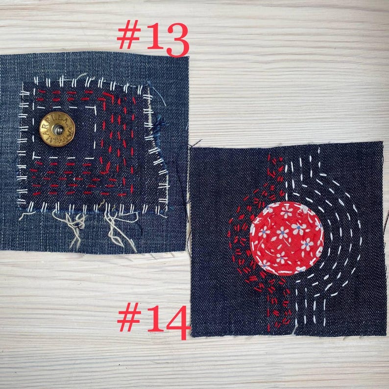 Upcycled Denim Patch: Hand-Embroidered Boro Sashiko Textile Art