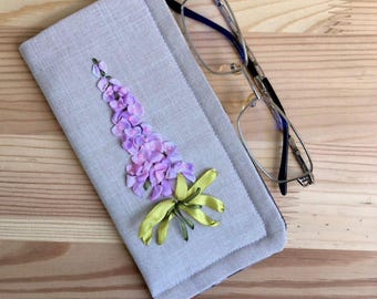 Embroidered Eyeglass Case: Yucca Flower Ribbon Embroidery