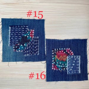 Upcycled Denim Patch: Hand-Embroidered Boro Sashiko Textile Art