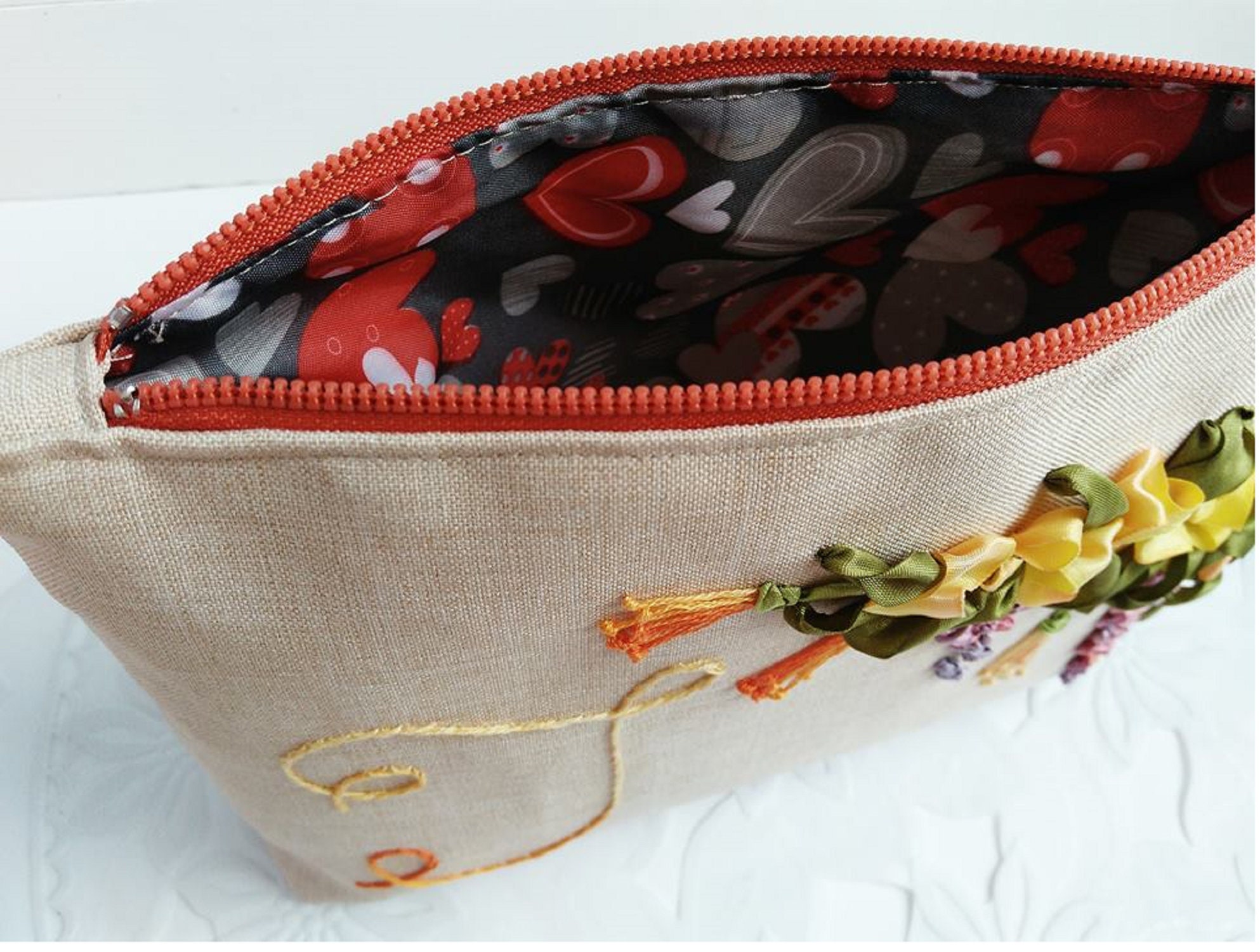 Monogram makeup bag Embroidered flowers Personalized cosmetic Etsy