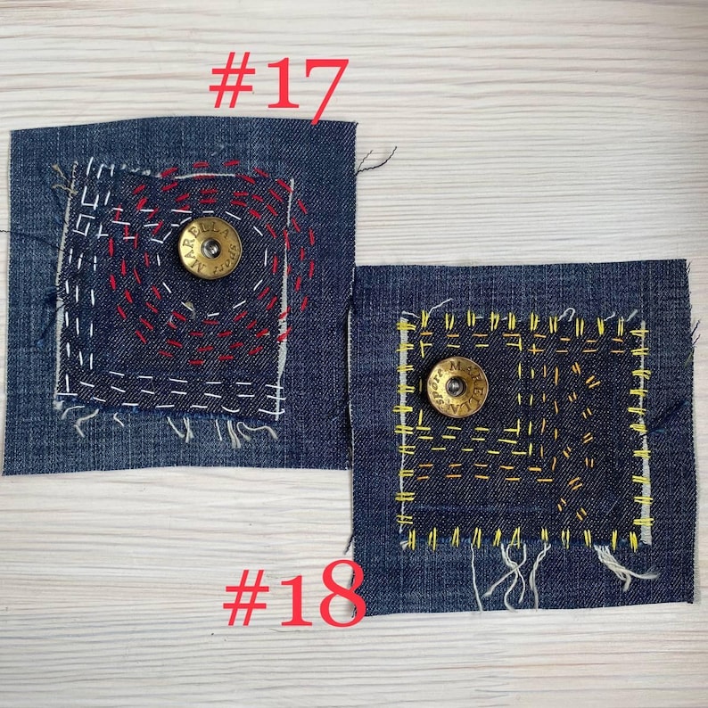 Upcycled Denim Patch: Hand-Embroidered Boro Sashiko Textile Art