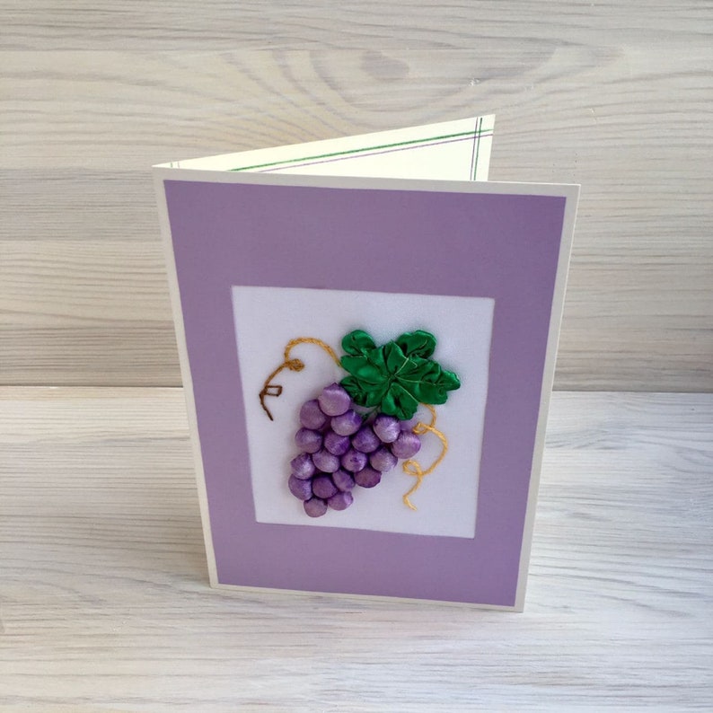 Handmade 3D Grape Card: Ribbon Embroidery Art, Wine Lover Gift - Etsy