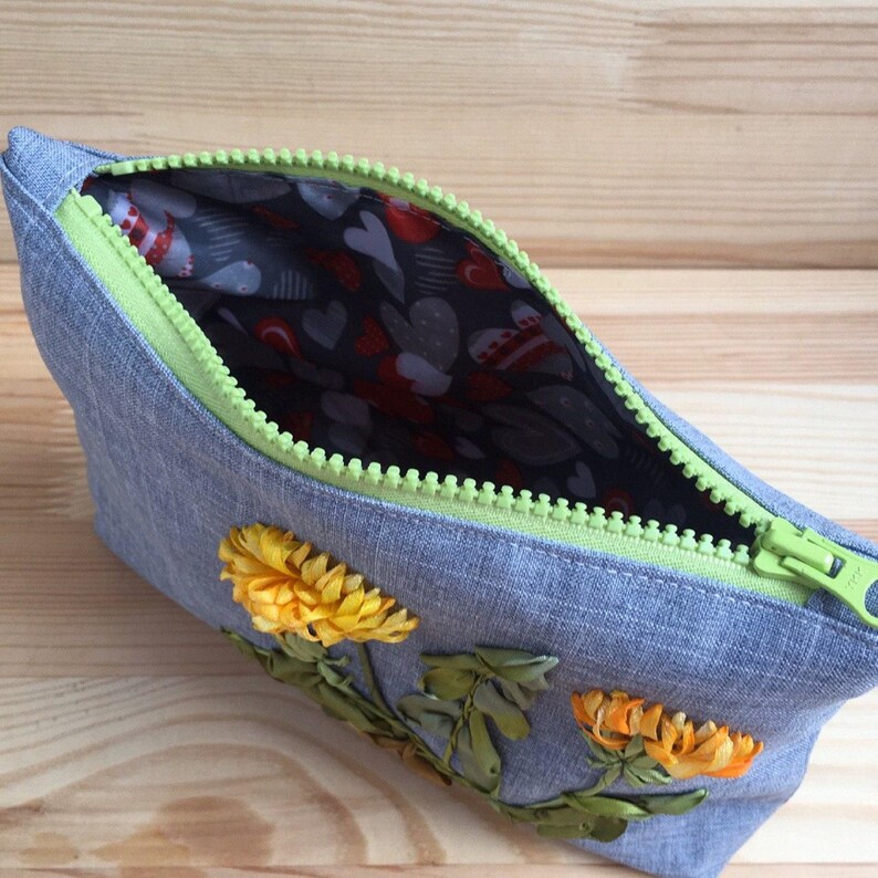 Embroidered makeup bag Cosmetic bag for girls Dandelion Etsy