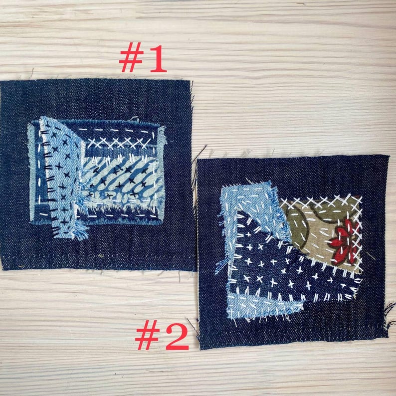 Upcycled Denim Patch: Hand-Embroidered Boro Sashiko Textile Art