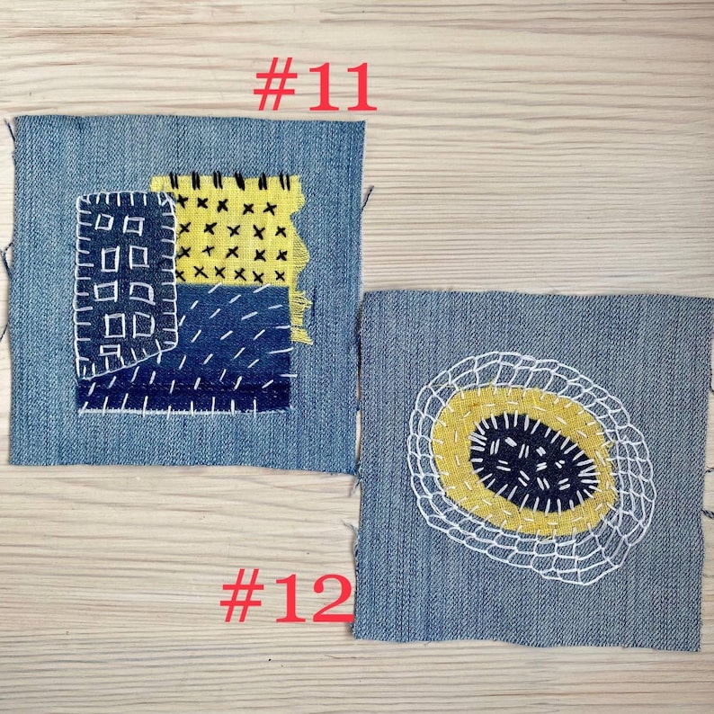 Upcycled Denim Patch: Hand-Embroidered Boro Sashiko Textile Art