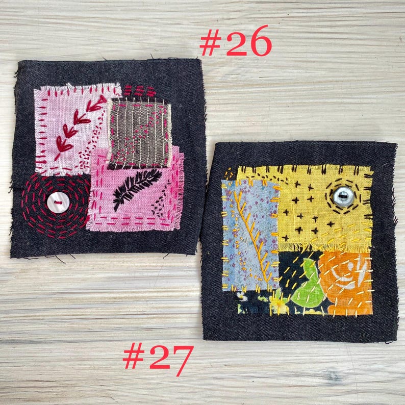 Upcycled Denim Patch: Hand-Embroidered Boro Sashiko Textile Art image 15