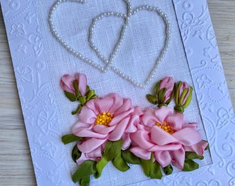 Pearl 30th Anniversary Card: Ribbon Embroidered Roses