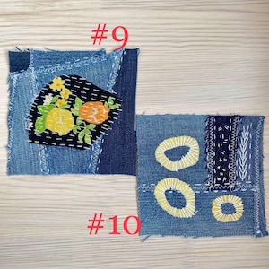 Upcycled Denim Patch: Hand-Embroidered Boro Sashiko Textile Art