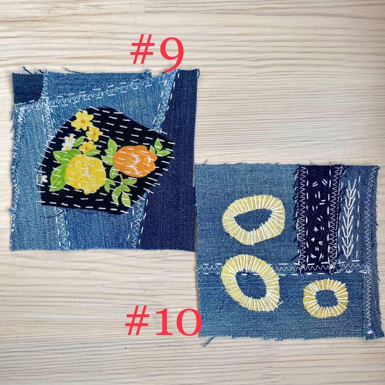 Upcycled Denim Patch: Hand-Embroidered Boro Sashiko Textile Art