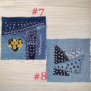 Upcycled Denim Patch: Hand-Embroidered Boro Sashiko Textile Art