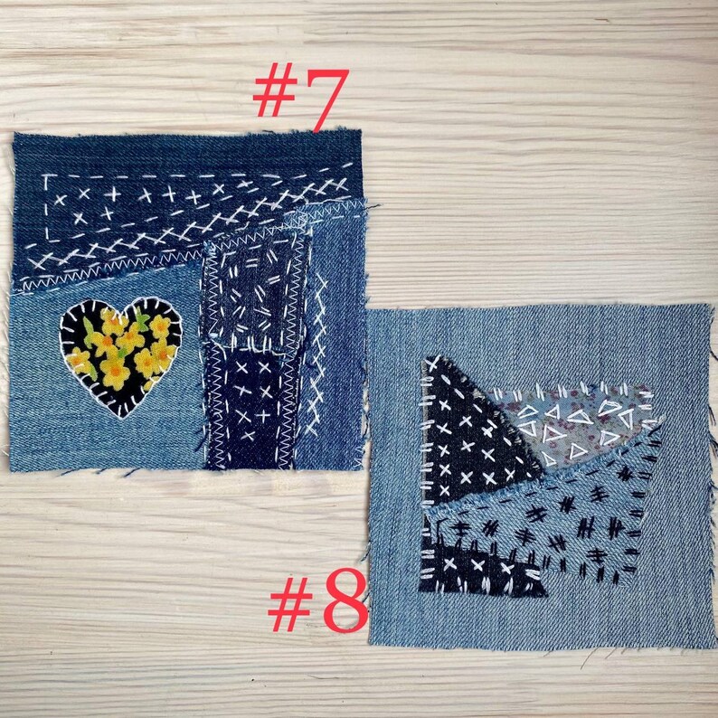 Upcycled Denim Patch: Hand-Embroidered Boro Sashiko Textile Art