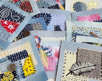 Boro Sashiko Denim Patch – Hand Stitched Upcycled Jean Patch 5x5 Inch