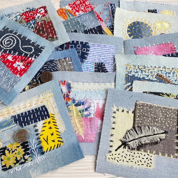 Boro Sashiko Denim Patch – Hand Stitched Upcycled Jean Patch 5x5 Inch