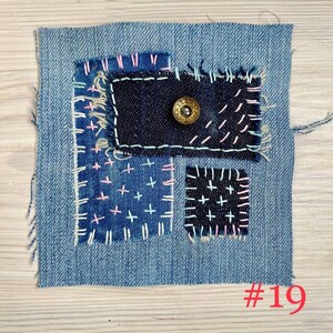 Upcycled Denim Patch: Hand-Embroidered Boro Sashiko Textile Art