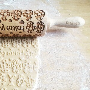 HAPPY EASTER engraved rolling pin for cookies, embossing rolling pin, engraved by laser, stamp for cookies