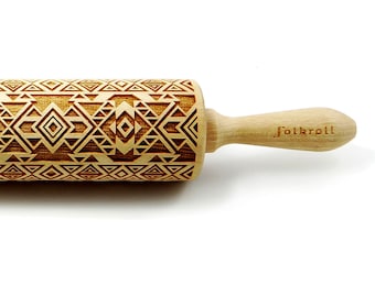 Rodillo grabado azteca: sello de madera de haya para galletas