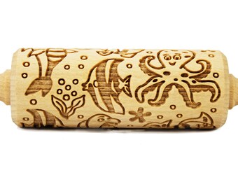 OCEAN engraved rolling pin for cookies, embossing rolling pin, engraved by laser, stamp for cookies