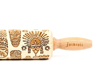 AFRICAN MASK engraved rolling pin for cookies, embossing rolling pin, engraved by laser, stamp for cookies