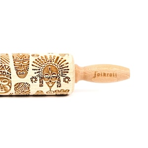 AFRICAN MASK engraved rolling pin for cookies, embossing rolling pin, engraved by laser, stamp for cookies