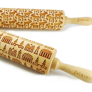SET OF TWO engraved rolling pins for cookies, embossing rolling pin, laser rolling