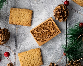 SANTAS SLEDGE wooden engraved stamp for cookies, laser stamp, baking gift