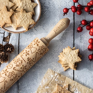CHRISTMAS MIX engraved rolling pin for cookies, embossing rolling pin, engraved by laser, stamp for cookies